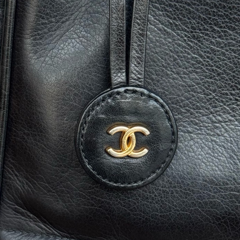 Chanel 皮革黑金肩背托特 老香-25