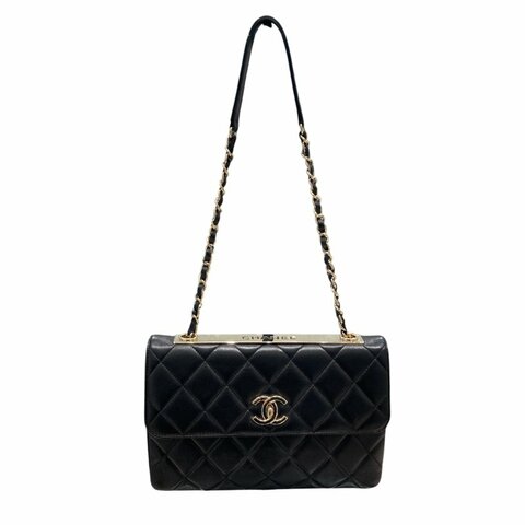 CHANEL 經典菱格紋鏈條肩背包 羊皮 黑色