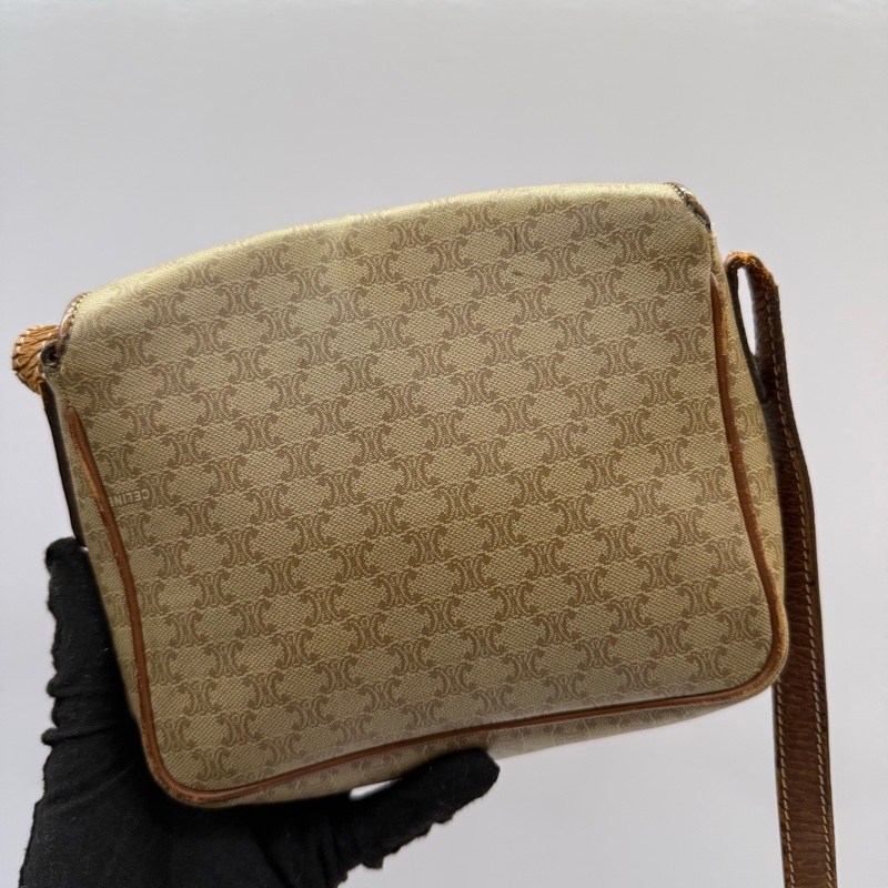 CELINE 賽琳 棕色PVC帆布斜背包 MACADAM VINTAGE-1