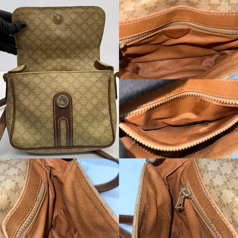 CELINE 賽琳 棕色PVC帆布斜背包 MACADAM VINTAGE-4