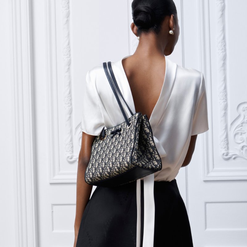 ::Christian Dior:: 藍色 Dior Oblique 緹花小型手提包 肩背包 托特包 TOTE BAG-0