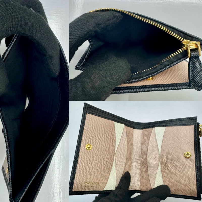 普拉達 PRADA  SAFFIANO COMPACT BIFOLD WALLET 1ML050 牛皮對摺短夾。-5