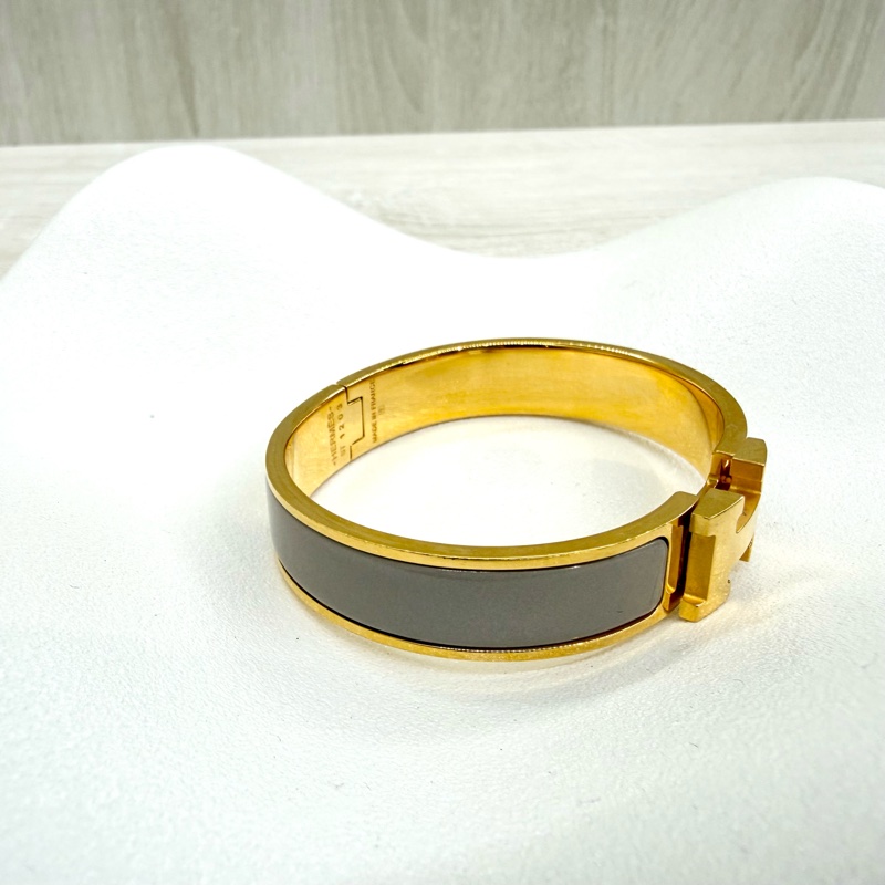 Hermes栗子色金釦Clic H手環-3