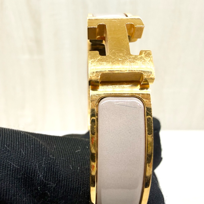 Hermes栗子色金釦Clic H手環-7