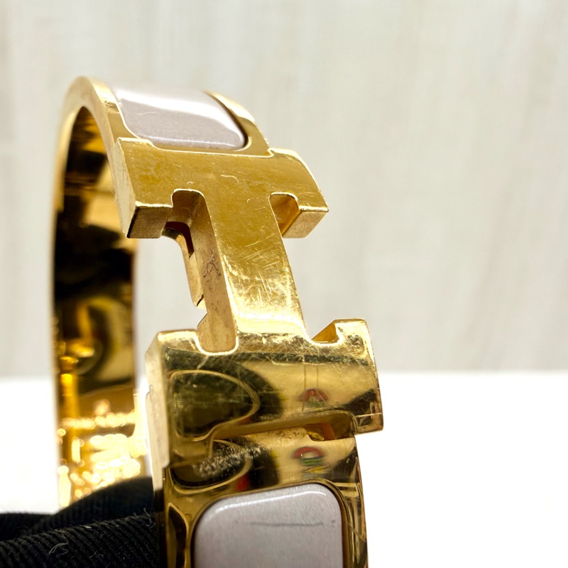 Hermes栗子色金釦Clic H手環-9