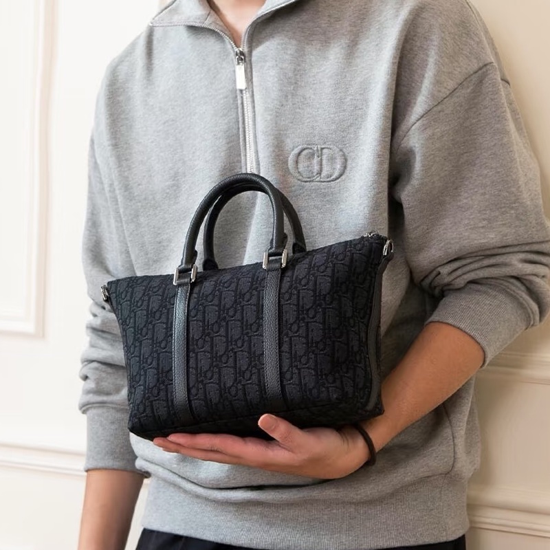 黑色 全新✨Dior Oblique 緹花和黑色粒面小牛皮Weekender 25 包-1