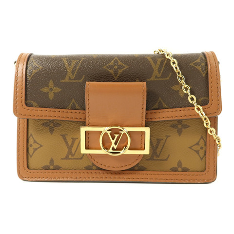 LOUIS VUITTON Monogram Reverse Dauphine Chain Wallet金扣鏈帶肩背袋