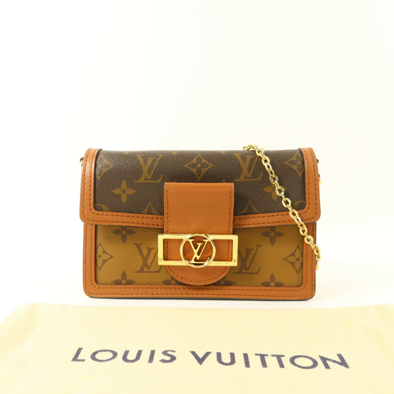 LOUIS VUITTON Monogram Reverse Dauphine Chain Wallet金扣鏈帶肩背袋-8
