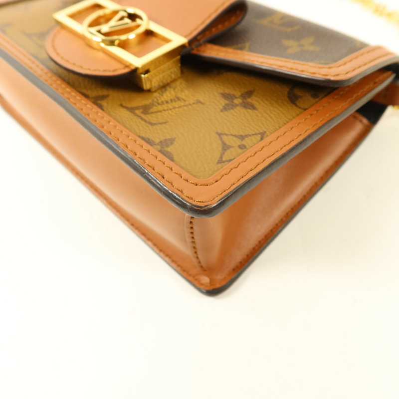 LOUIS VUITTON Monogram Reverse Dauphine Chain Wallet金扣鏈帶肩背袋-11