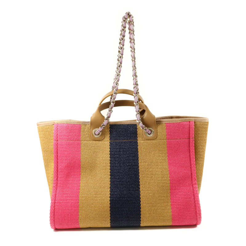 CHANEL Raffia Striped Straw Raffia Deauville Tote金扣手挽肩背兩用袋-1
