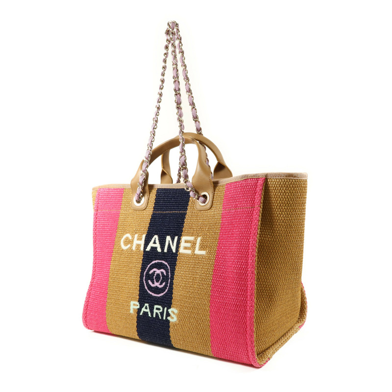 CHANEL Raffia Striped Straw Raffia Deauville Tote金扣手挽肩背兩用袋-2