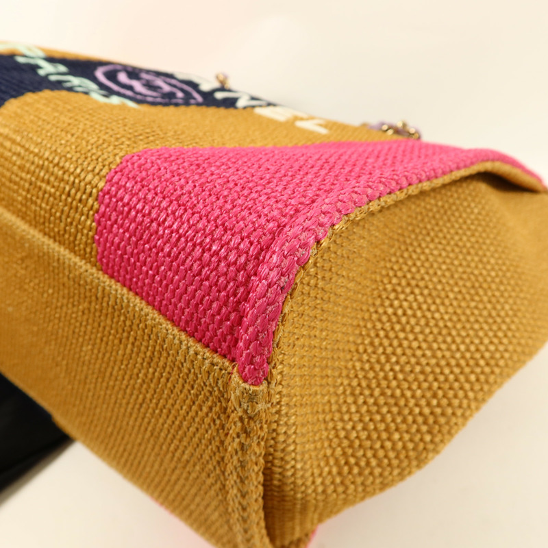 CHANEL Raffia Striped Straw Raffia Deauville Tote金扣手挽肩背兩用袋-11