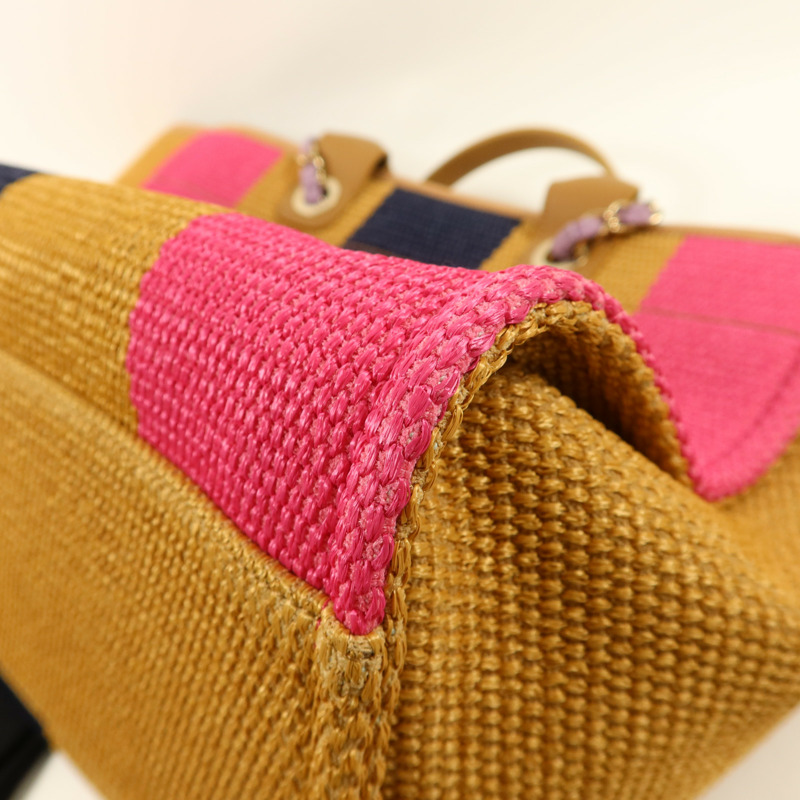 CHANEL Raffia Striped Straw Raffia Deauville Tote金扣手挽肩背兩用袋-13