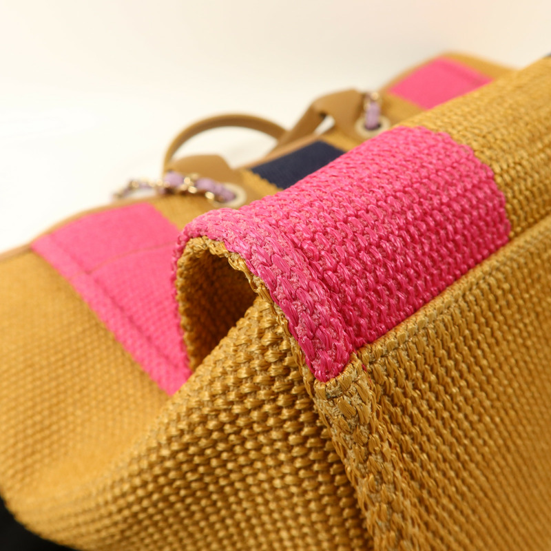 CHANEL Raffia Striped Straw Raffia Deauville Tote金扣手挽肩背兩用袋-14