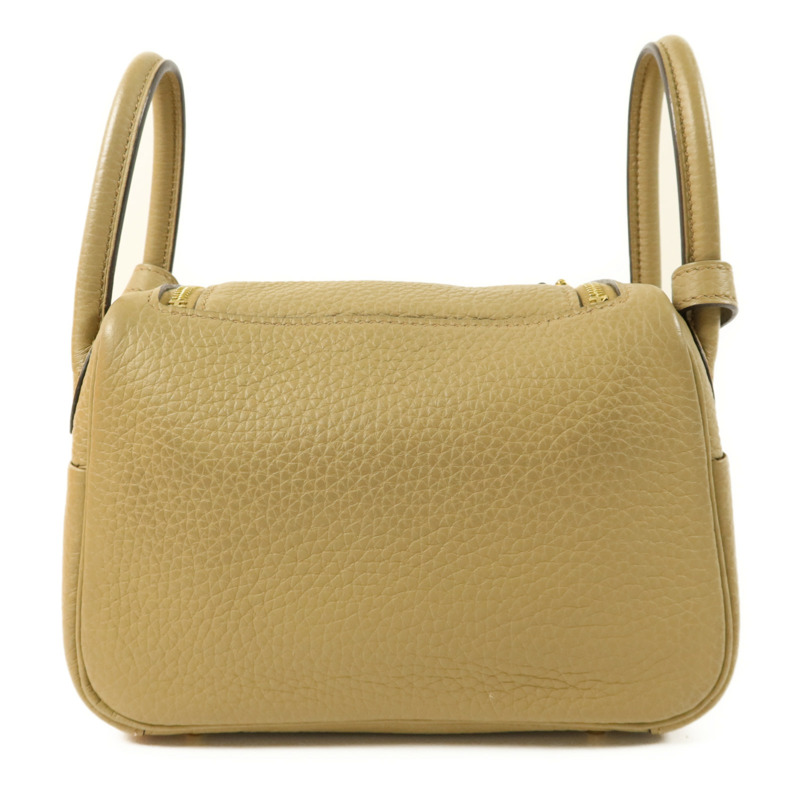 HERMES Clemence皮革Mini Lindy金扣手挽肩背兩用袋Beige Marfa-1