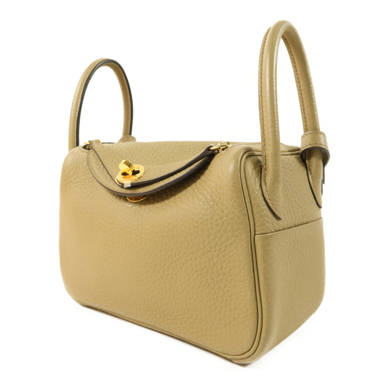 HERMES Clemence皮革Mini Lindy金扣手挽肩背兩用袋Beige Marfa-2