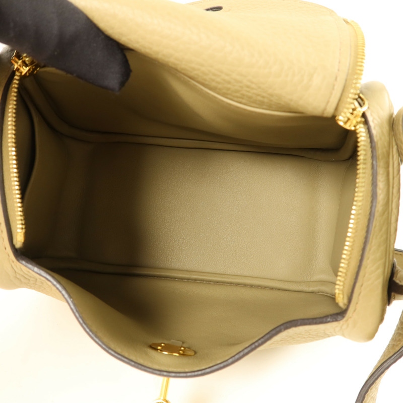 HERMES Clemence皮革Mini Lindy金扣手挽肩背兩用袋Beige Marfa-4