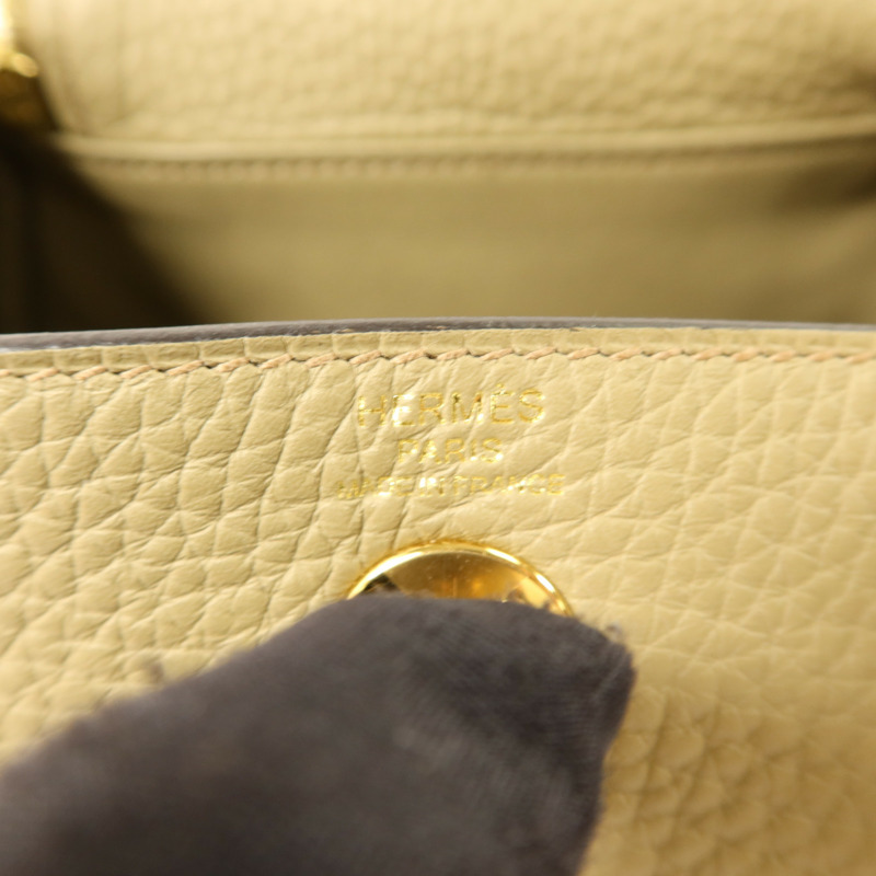 HERMES Clemence皮革Mini Lindy金扣手挽肩背兩用袋Beige Marfa-5