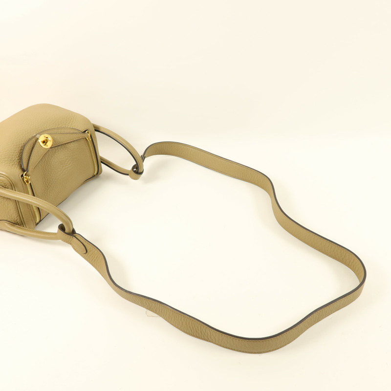 HERMES Clemence皮革Mini Lindy金扣手挽肩背兩用袋Beige Marfa-7