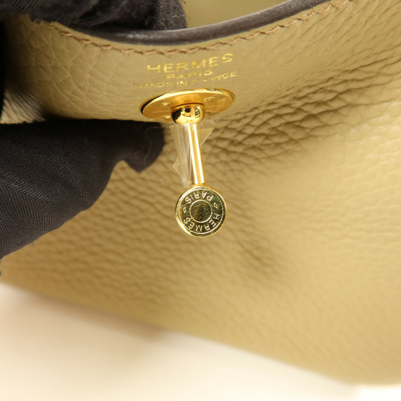 HERMES Clemence皮革Mini Lindy金扣手挽肩背兩用袋Beige Marfa-8