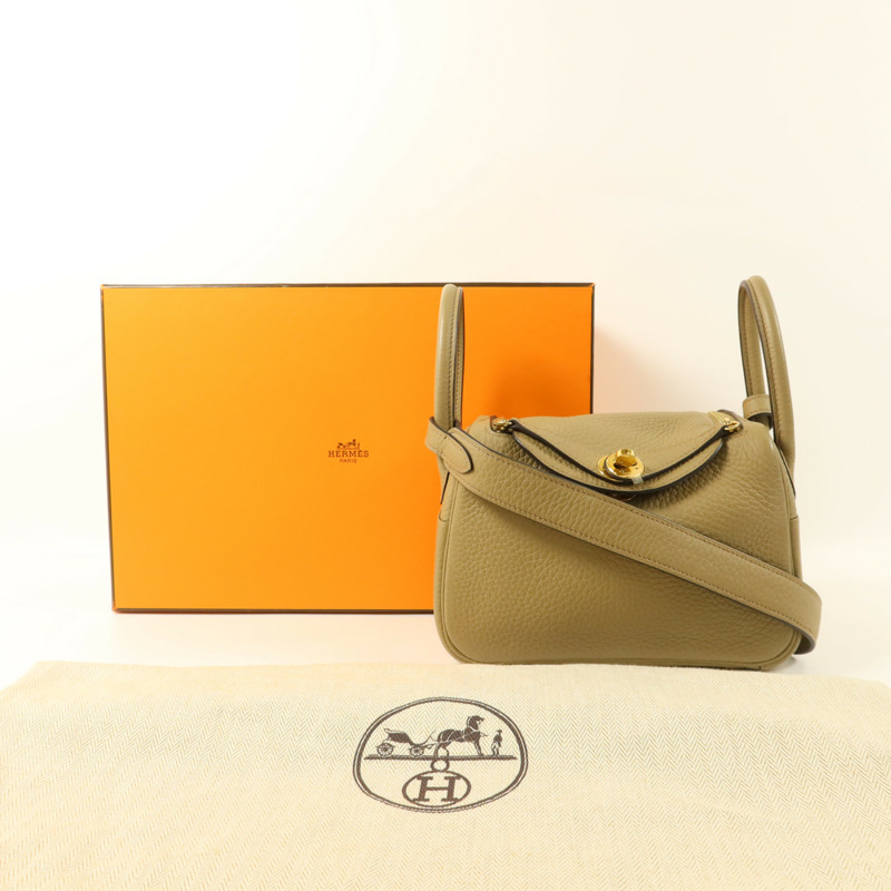 HERMES Clemence皮革Mini Lindy金扣手挽肩背兩用袋Beige Marfa-9