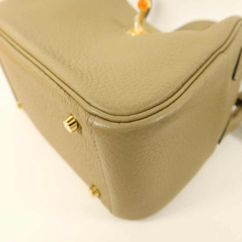 HERMES Clemence皮革Mini Lindy金扣手挽肩背兩用袋Beige Marfa-11