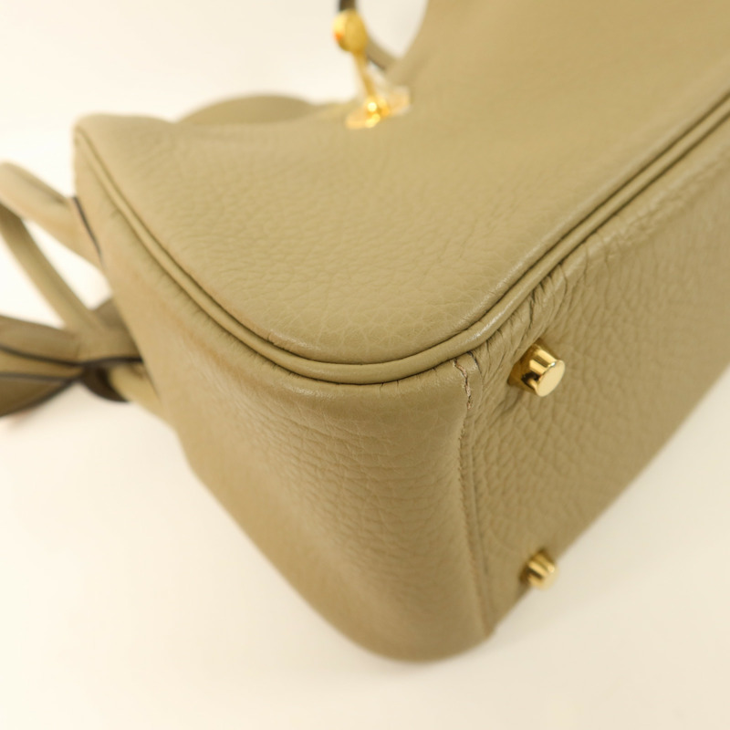 HERMES Clemence皮革Mini Lindy金扣手挽肩背兩用袋Beige Marfa-12
