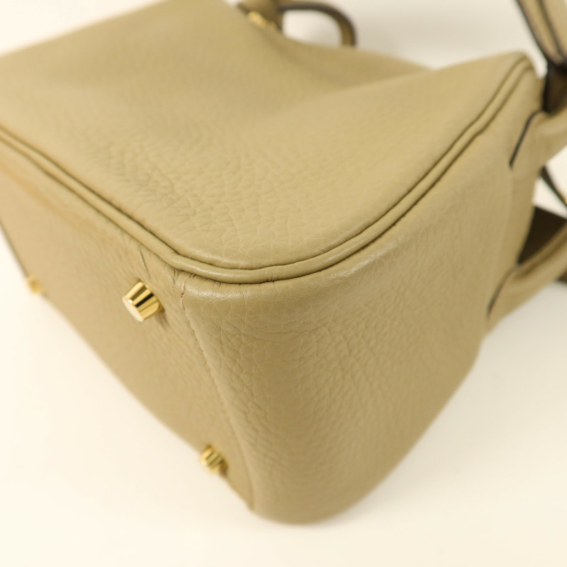 HERMES Clemence皮革Mini Lindy金扣手挽肩背兩用袋Beige Marfa-13