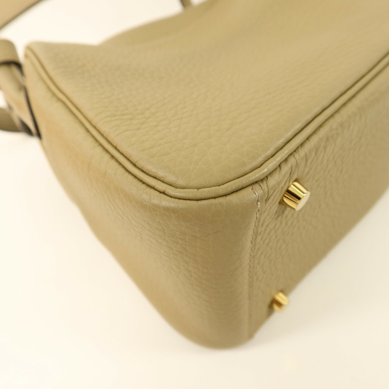 HERMES Clemence皮革Mini Lindy金扣手挽肩背兩用袋Beige Marfa-14