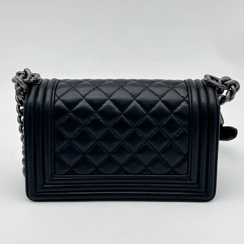 「JL精品代購」香奈兒黑銀小號羊皮leboy翻蓋鏈條斜挎包-4