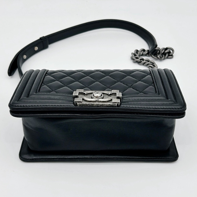 「JL精品代購」香奈兒黑銀小號羊皮leboy翻蓋鏈條斜挎包-7