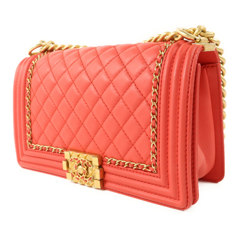 CHANEL 羊皮皮革Boy 25金扣鏈帶肩背袋-2