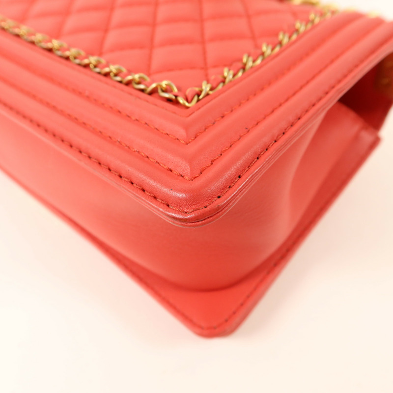 CHANEL 羊皮皮革Boy 25金扣鏈帶肩背袋-14