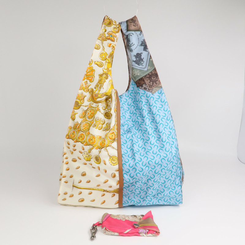 HERMES 絲質/Swift皮革Petit H Shopping Bag銀扣購物袋-12