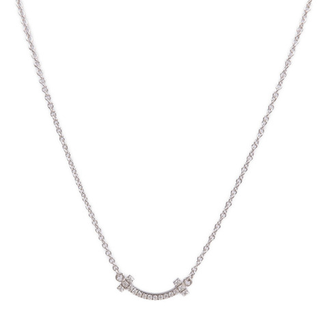 TIFFANY＆CO 18K白金T Smile Necklace鑽石項鍊