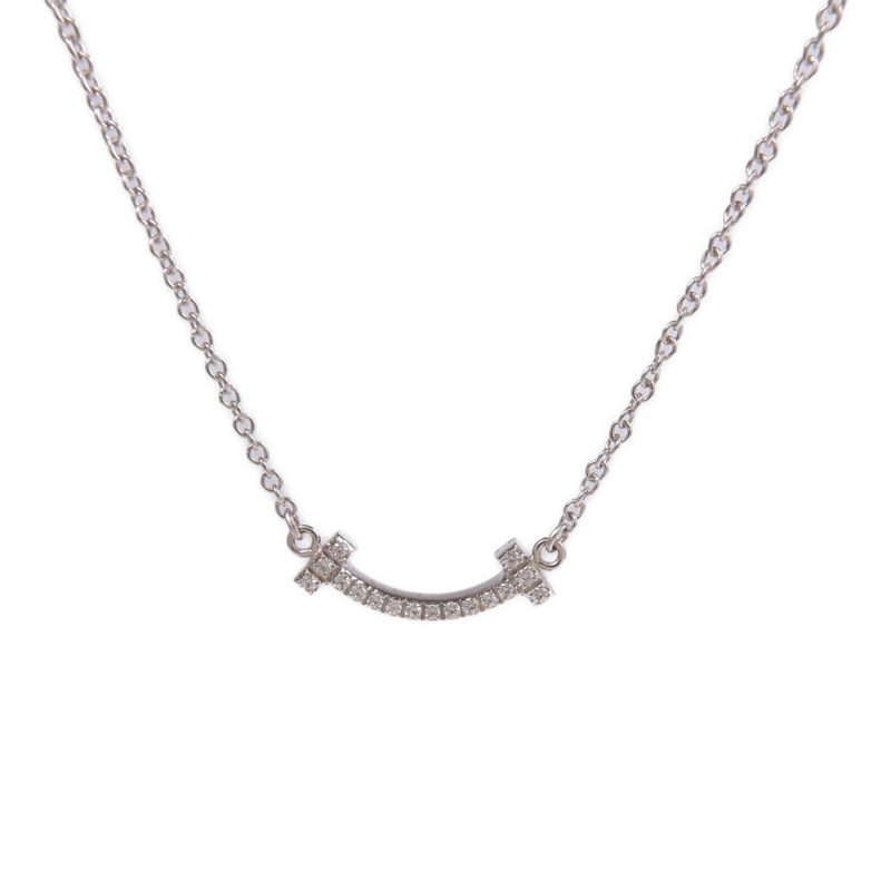TIFFANY＆CO 18K白金T Smile Necklace鑽石項鍊-2