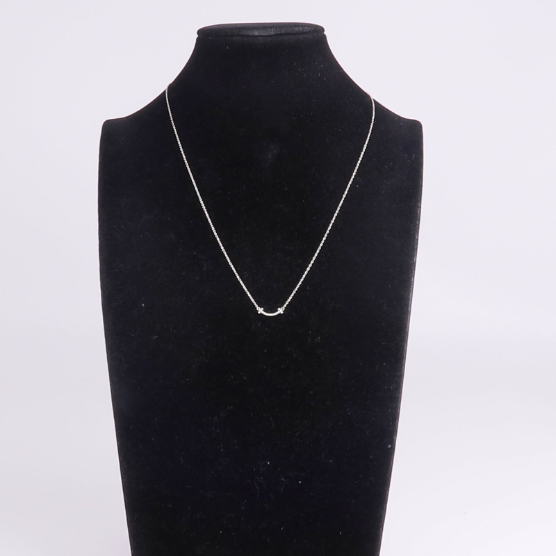TIFFANY＆CO 18K白金T Smile Necklace鑽石項鍊-8