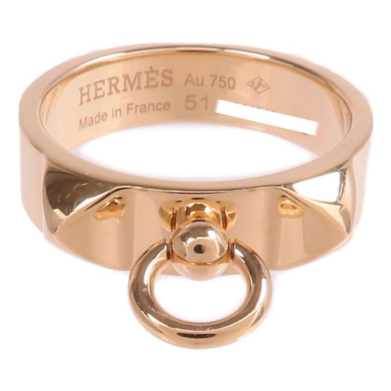 HERMES 18K玫瑰金Collier de chien Ring戒指US#5.75-1