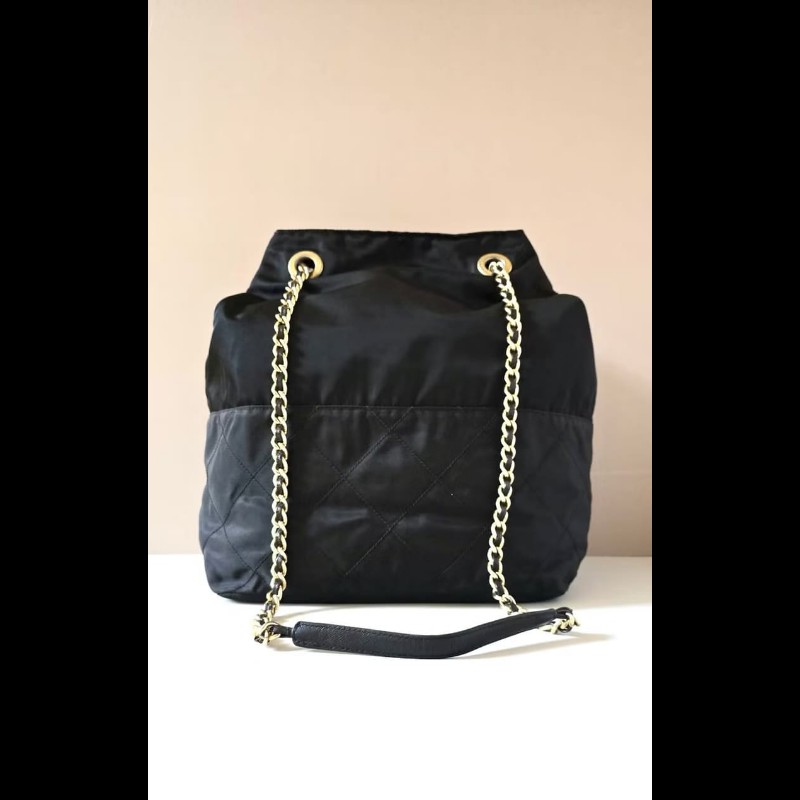 【LA LUNE】絕版古董包 兩用Prada黑金鏈子水桶包 側背包 單肩包 托特包 中古-1