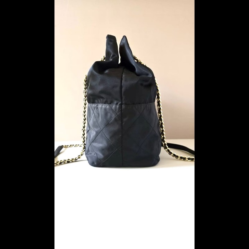 【LA LUNE】絕版古董包 兩用Prada黑金鏈子水桶包 側背包 單肩包 托特包 中古-2