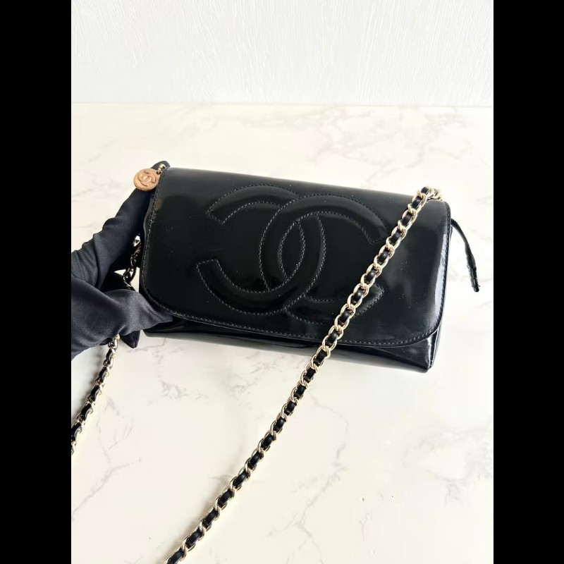 【LA LUNE】稀有中古包 Chanel 黑金色連鏡子斜背包 單肩包 側背包 古董包-0