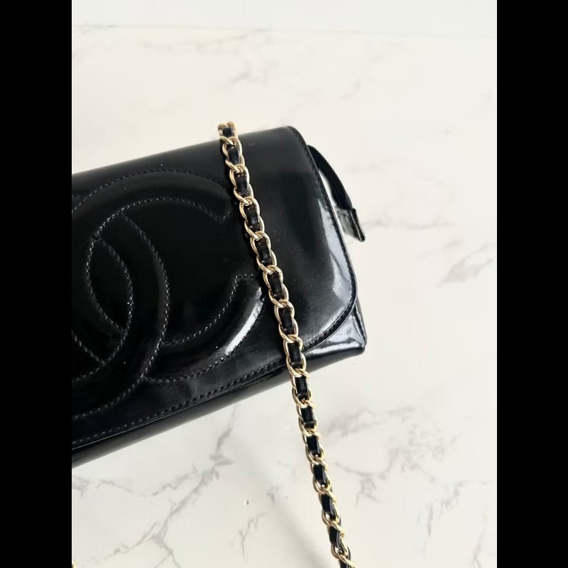 【LA LUNE】稀有中古包 Chanel 黑金色連鏡子斜背包 單肩包 側背包 古董包-2