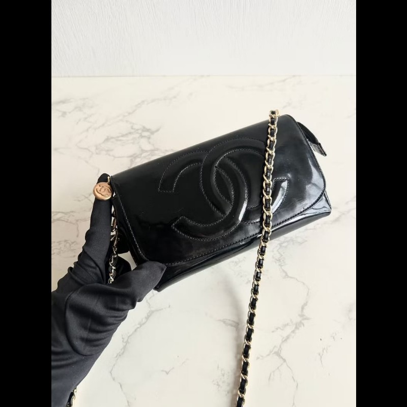 【LA LUNE】稀有中古包 Chanel 黑金色連鏡子斜背包 單肩包 側背包 古董包-3