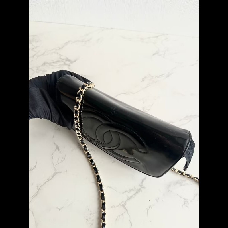 【LA LUNE】稀有中古包 Chanel 黑金色連鏡子斜背包 單肩包 側背包 古董包-4