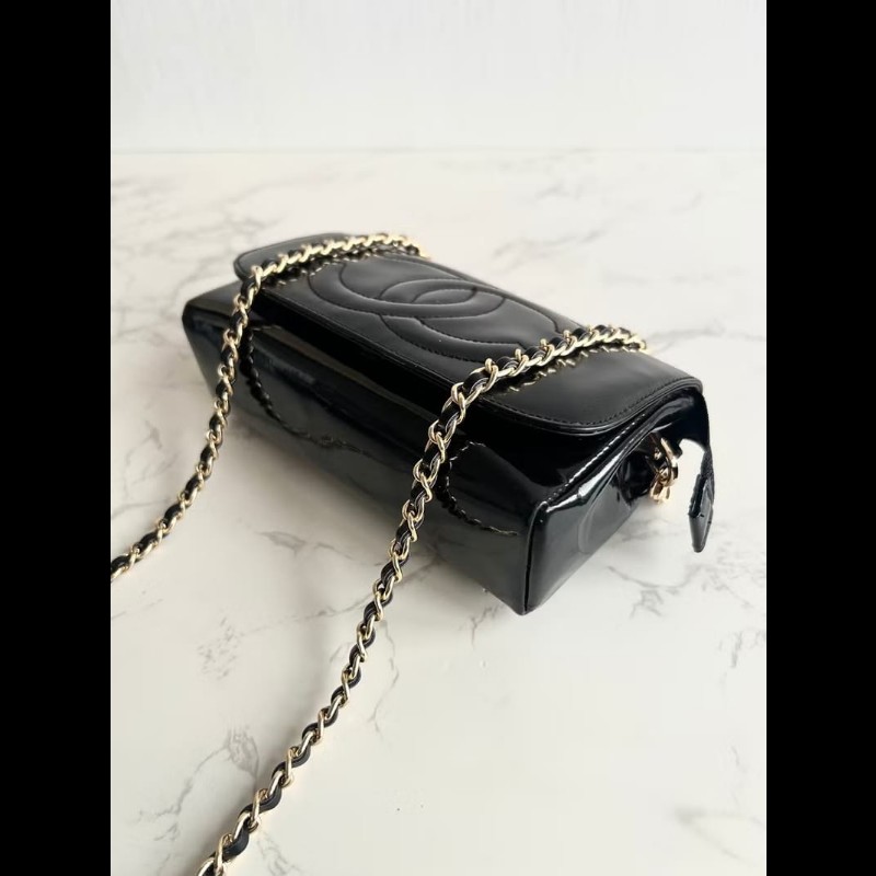 【LA LUNE】稀有中古包 Chanel 黑金色連鏡子斜背包 單肩包 側背包 古董包-5