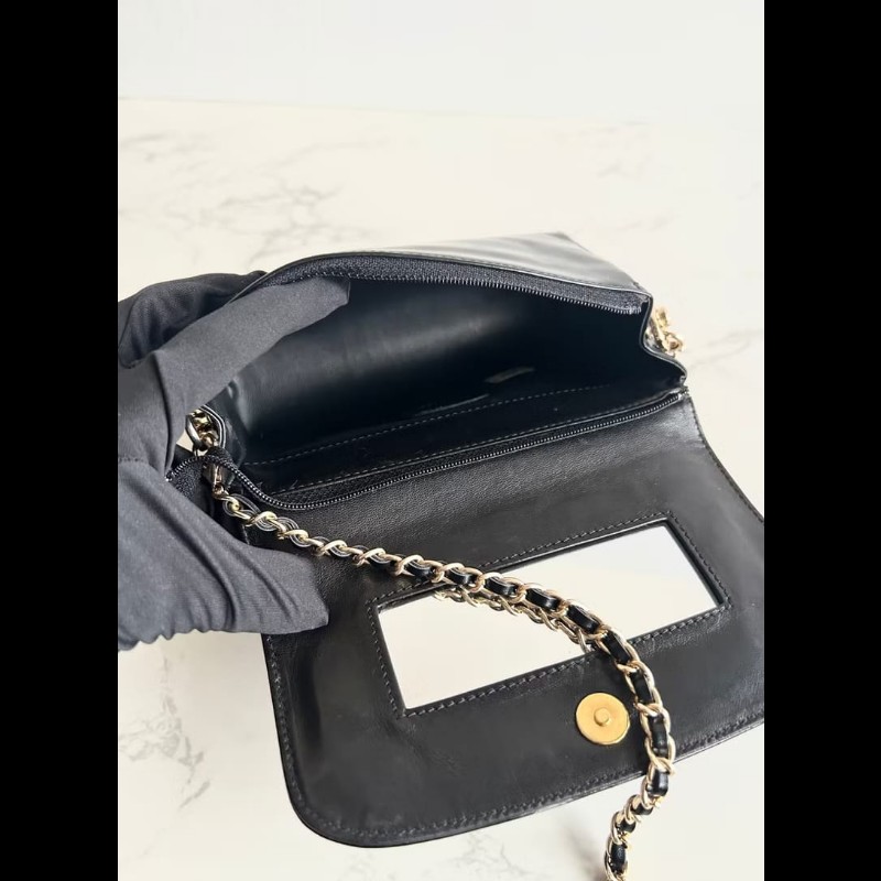 【LA LUNE】稀有中古包 Chanel 黑金色連鏡子斜背包 單肩包 側背包 古董包-8