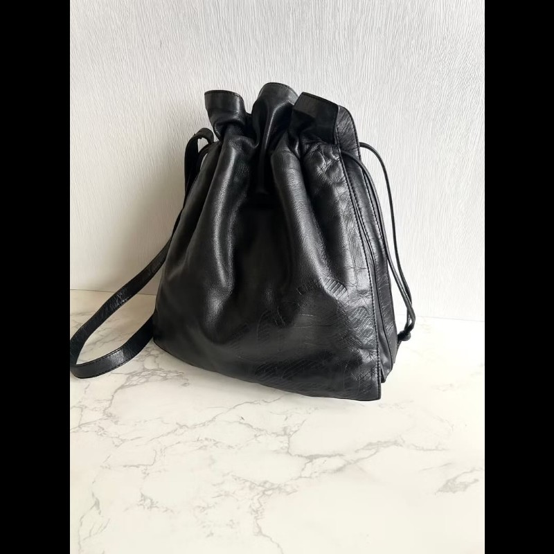 【LA LUNE】絕版中古包 Loewe黑色納帕皮革抽繩包 側背包 斜背包 單肩包 二手-1