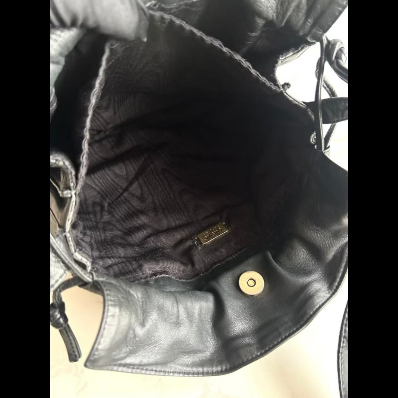 【LA LUNE】絕版中古包 Loewe黑色納帕皮革抽繩包 側背包 斜背包 單肩包 二手-5