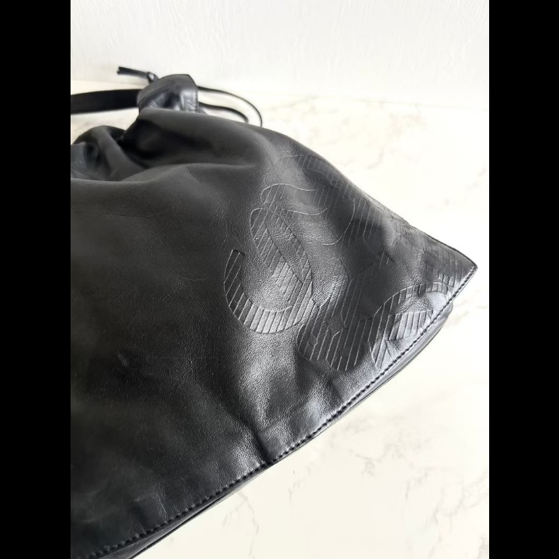 【LA LUNE】絕版中古包 Loewe黑色納帕皮革抽繩包 側背包 斜背包 單肩包 二手-7