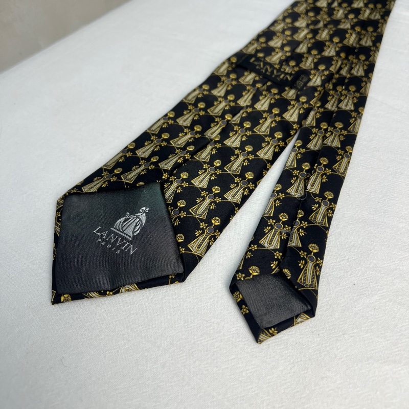 Lanvin 黑色復古風幾何圖案領帶 領結 絲綢（中古）-2